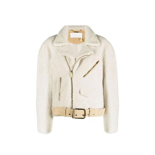 Chloé Beige Faux Fur Biker Jacket