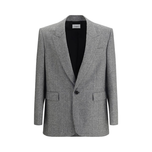 Saint Laurent Prince de Galles Wool Flannel Blazer