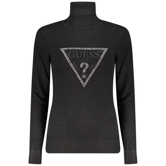 Guess Jeans Black Polo Neck Logo Sweater for Women