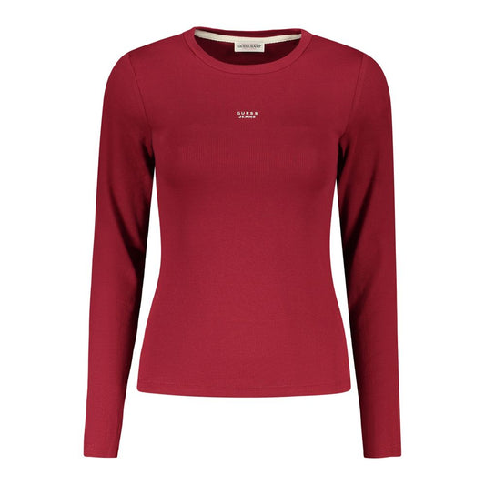Guess Jeans Red Cotton Slim Fit Long Sleeved T-Shirt for Women
