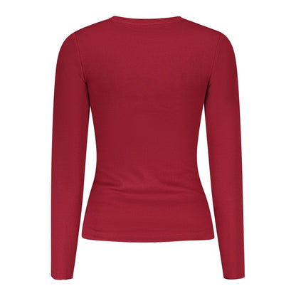 Guess Jeans Red Cotton Slim Fit Long Sleeved T-Shirt for Women