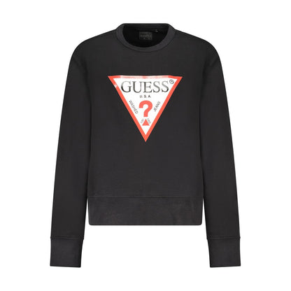 Guess Jeans Black Cotton Crew Neck Logo Sweater for Women
