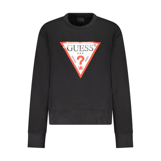 Guess Jeans Black Cotton Crew Neck Logo Sweater for Women