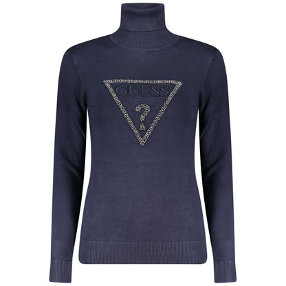 Guess Jeans Blue Polo Neck Logo Sweater for Women