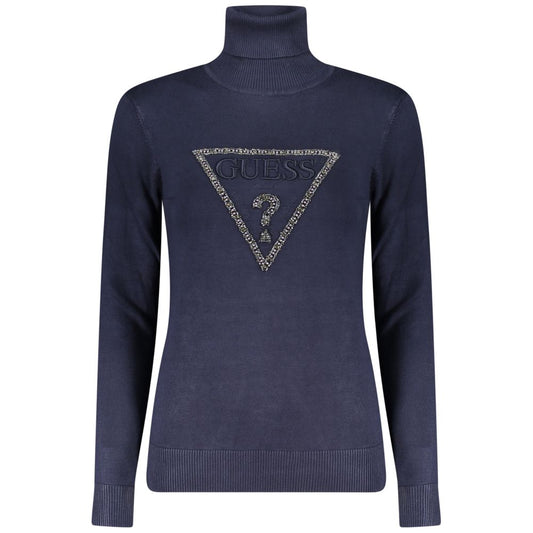 Guess Jeans Blue Polo Neck Logo Sweater for Women
