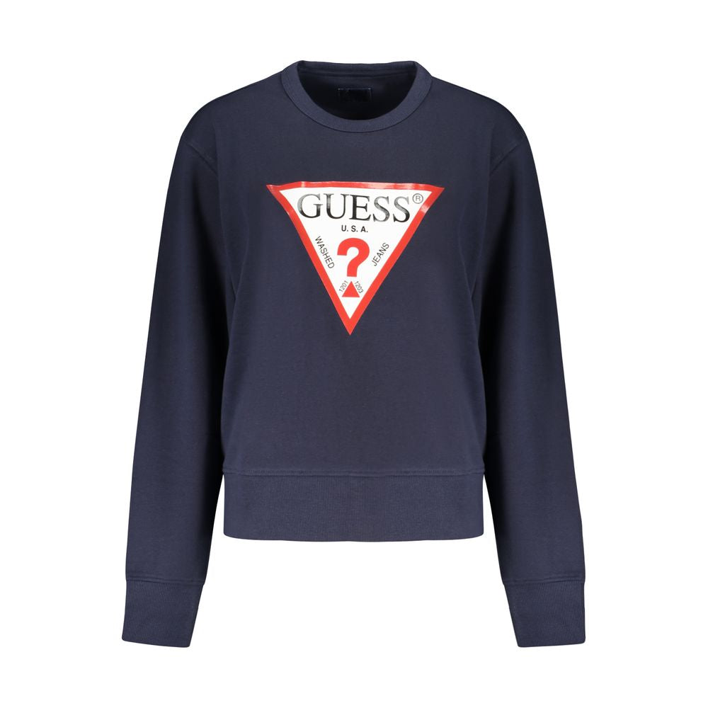 Guess Jeans Blue Cotton Logo Crew Neck Sweater for Women