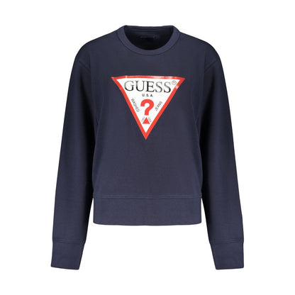 Guess Jeans Blue Cotton Logo Crew Neck Sweater for Women
