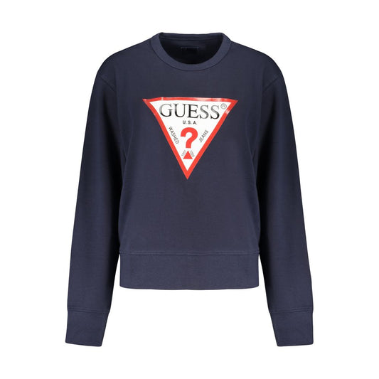 Guess Jeans Blue Cotton Logo Crew Neck Sweater for Women