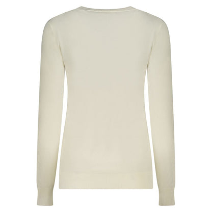 Guess Jeans White Long Sleeved V-Neck Jumper for Women