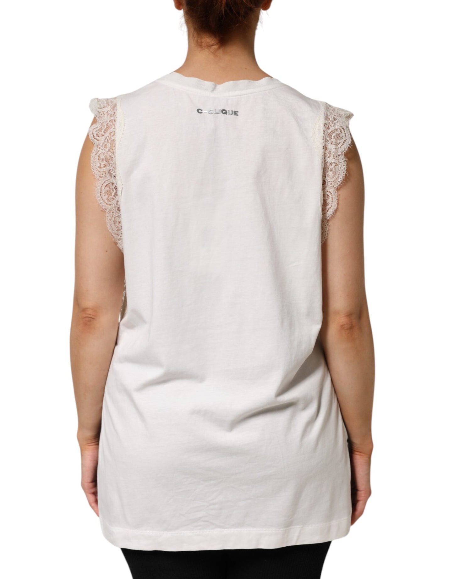 PINKO White Silk Blend Lace Trim Sleeveless V-Neck Women's Top