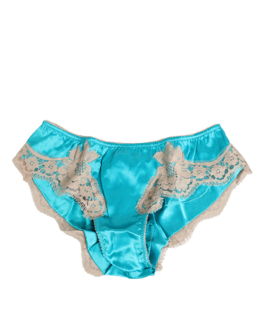 Dolce & Gabbana Blue Silk Satin Lace Trim Slip Underwear