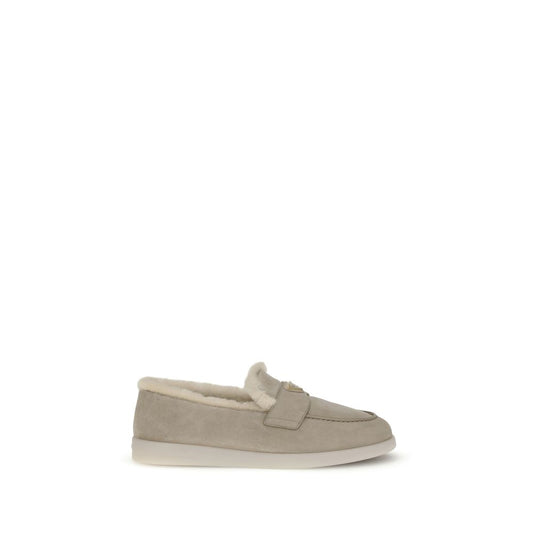 Prada Beige Suede Fur Lined Loafers for Men