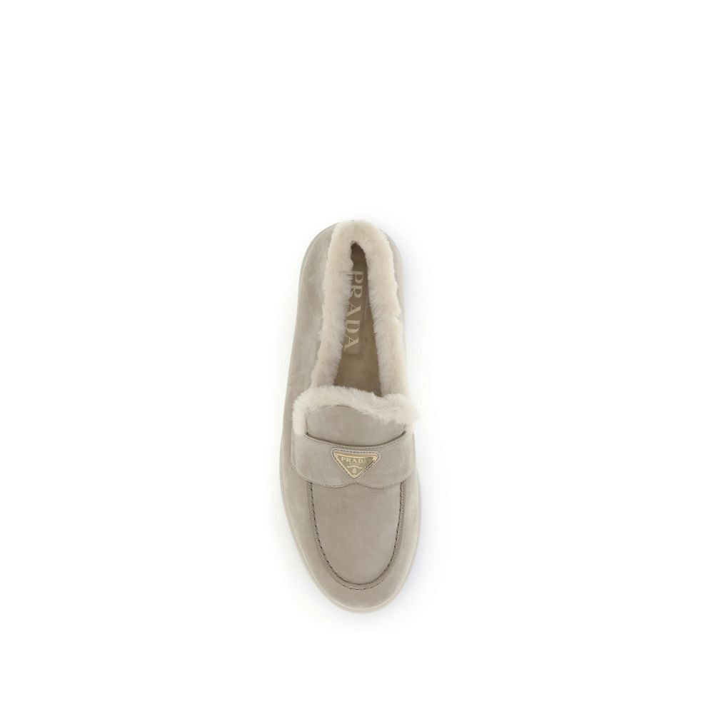 Prada Beige Suede Fur Lined Loafers for Men