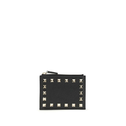 Valentino Garavani Rockstud Card Holder in Garnet Calf Leather