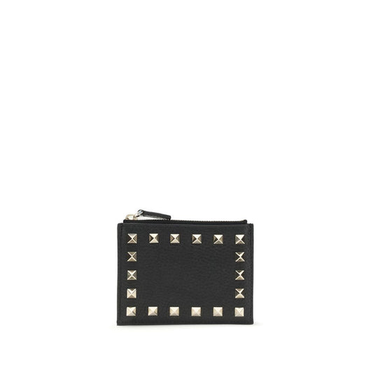 Valentino Garavani Rockstud Card Holder in Garnet Calf Leather