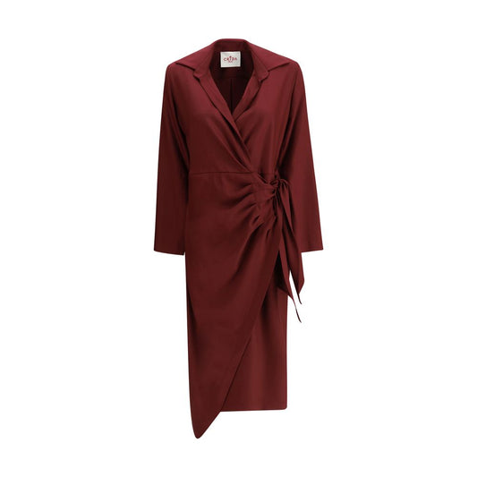 Crida Milano Bordeaux Como Wrap Dress in Crêpe de Chine
