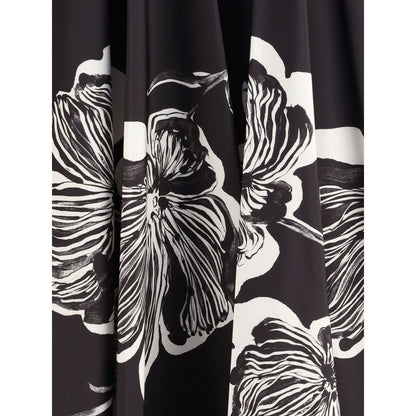 Sara Roka Black & White Midi Skirt with Floral Print