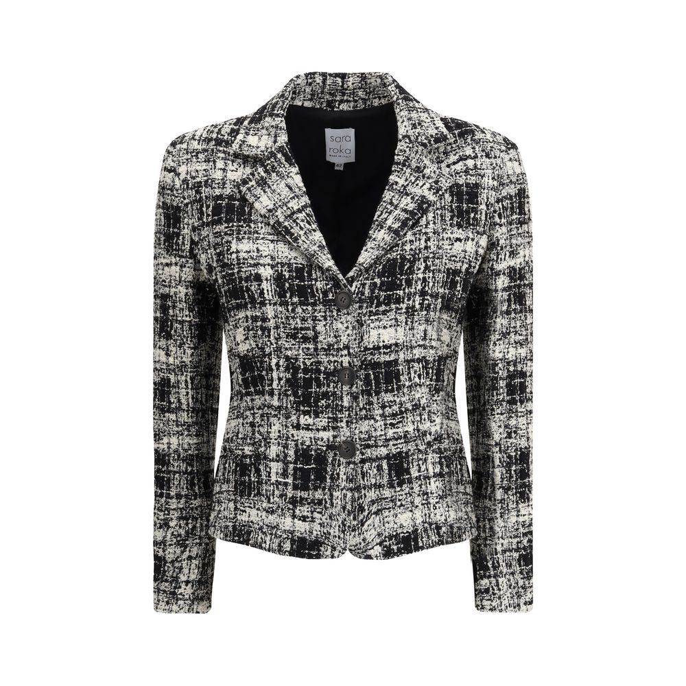 Sara Roka Black & White Tweed Blazer Jacket for Women