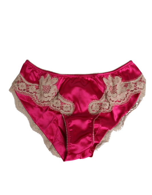 Dolce & Gabbana Pink Silk Satin Lace Trim Slip Underwear