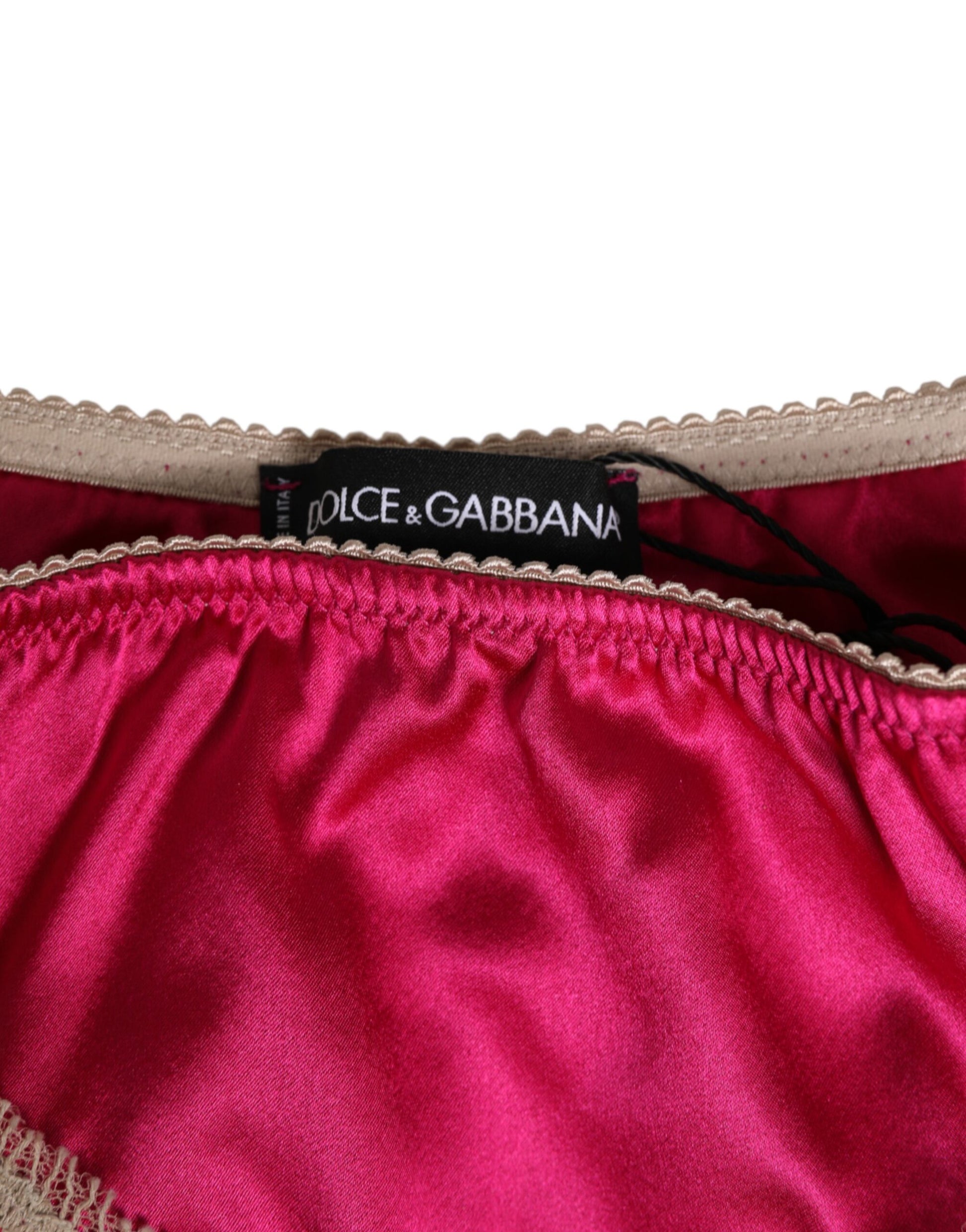 Dolce & Gabbana Pink Silk Satin Lace Trim Slip Underwear
