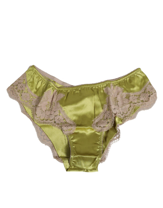 Dolce & Gabbana Green Silk Satin Lace Trim Slip Underwear
