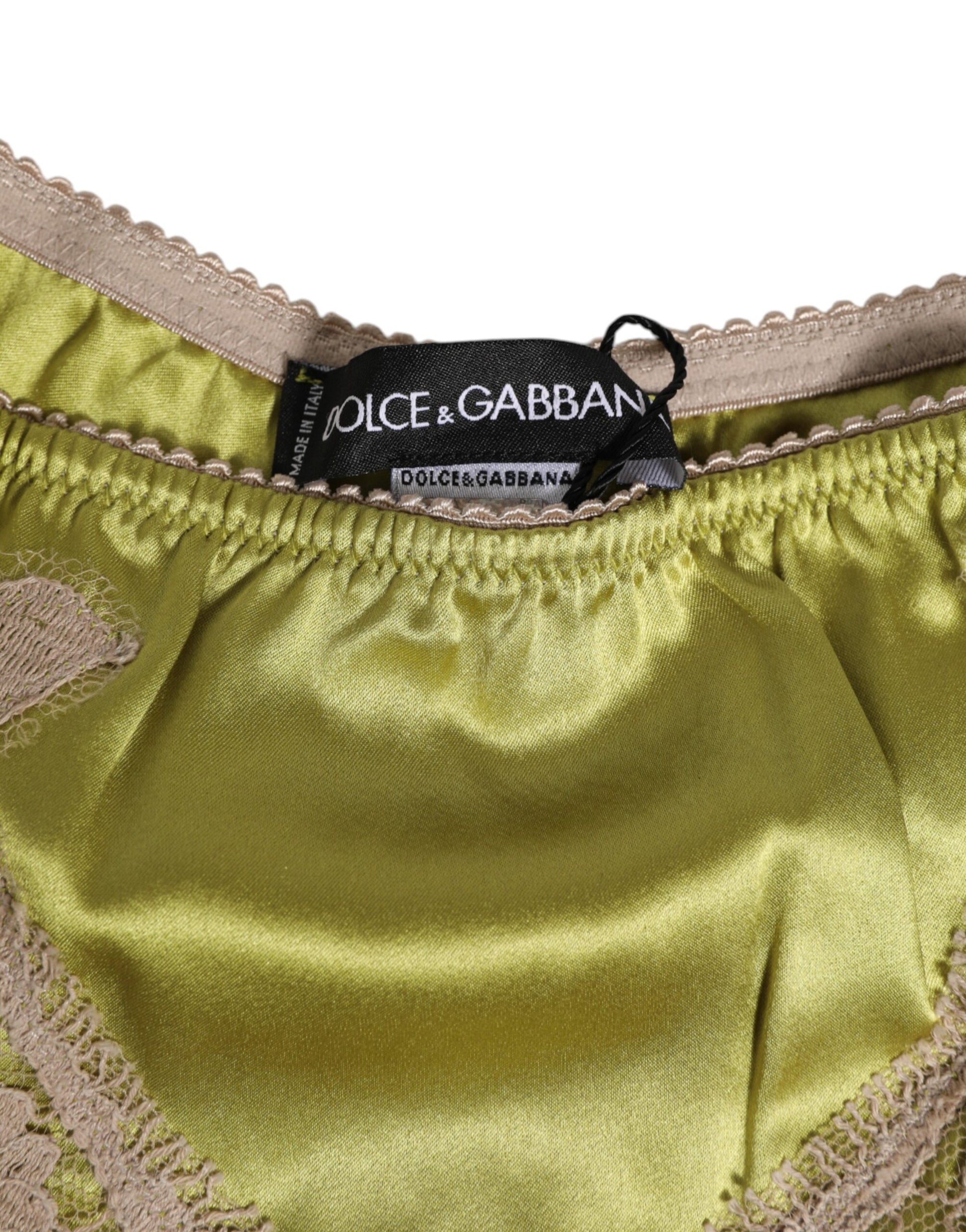 Dolce & Gabbana Green Silk Satin Lace Trim Slip Underwear