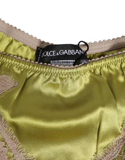 Dolce & Gabbana Green Silk Satin Lace Trim Slip Underwear