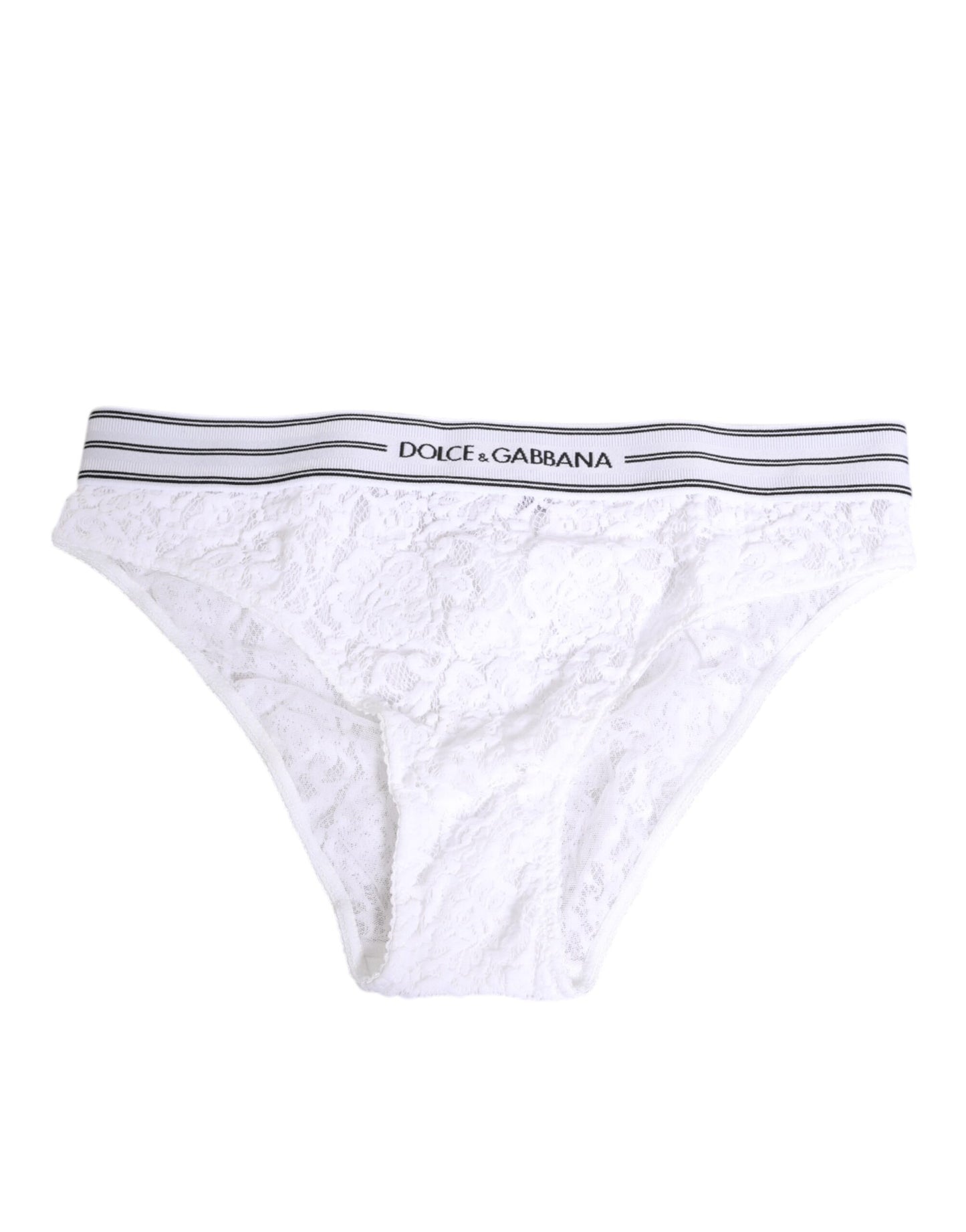 Dolce & Gabbana White Lace Slip Brief with Logo Waistband