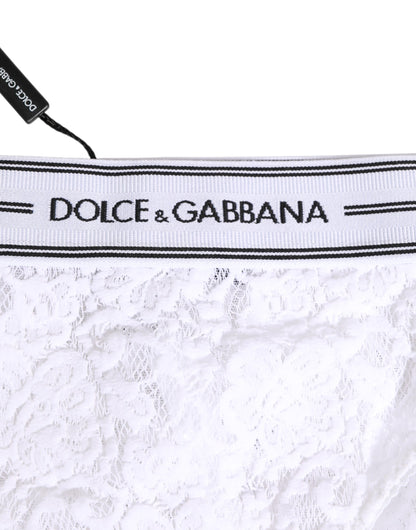 Dolce & Gabbana White Lace Slip Brief with Logo Waistband