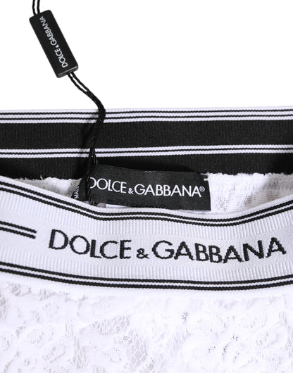 Dolce & Gabbana White Lace Slip Brief with Logo Waistband