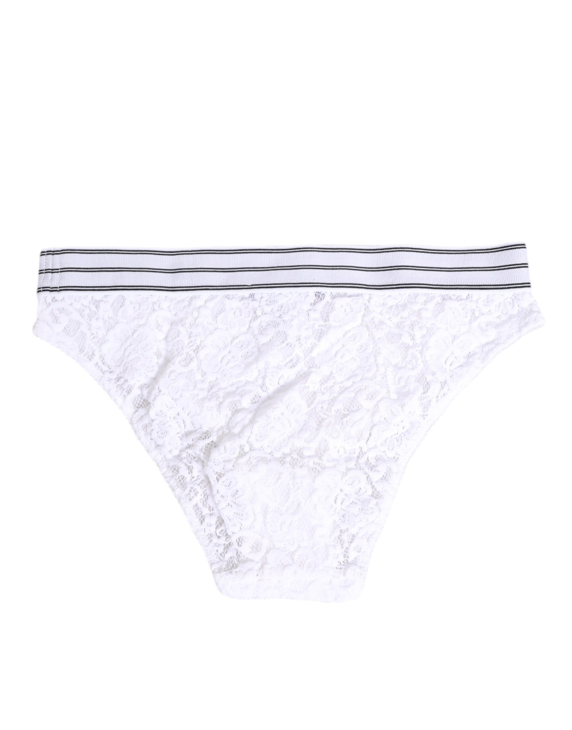 Dolce & Gabbana White Lace Slip Brief with Logo Waistband
