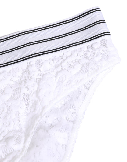 Dolce & Gabbana White Lace Slip Brief with Logo Waistband