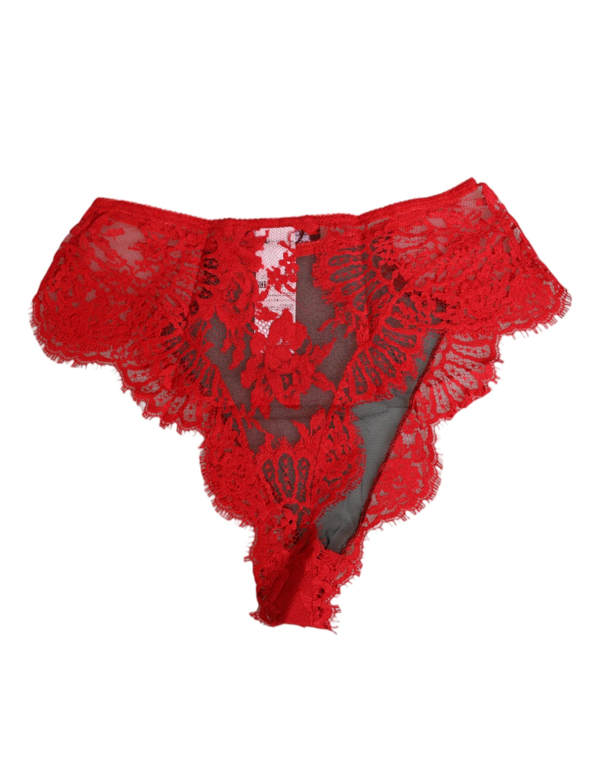 Dolce & Gabbana Red Floral Lace Sheer Briefs for Women