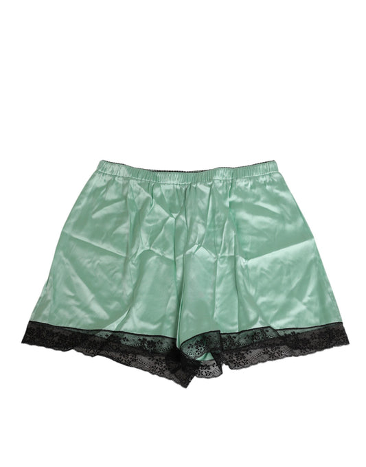 Dolce & Gabbana Water Green Satin Black Lace Trim Shorts