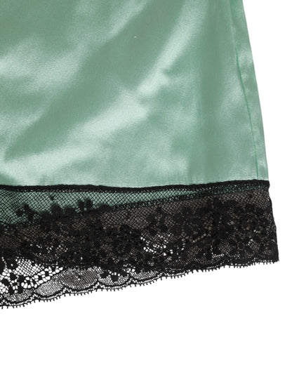 Dolce & Gabbana Water Green Satin Black Lace Trim Shorts