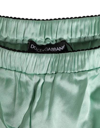Dolce & Gabbana Water Green Satin Black Lace Trim Shorts
