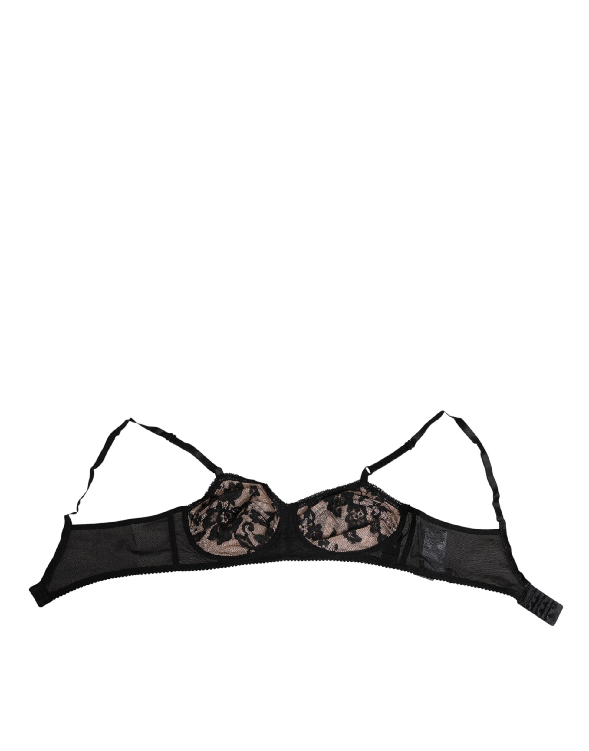 Dolce & Gabbana Black Nude Floral Lace Sheer Bra
