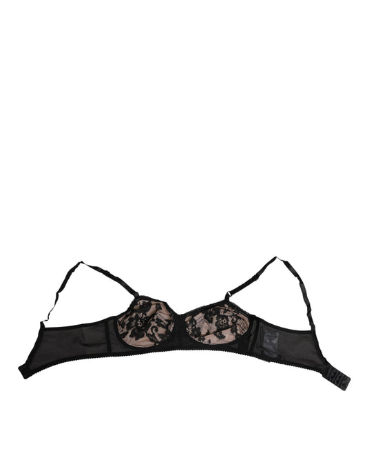 Dolce & Gabbana Black Nude Floral Lace Sheer Bra