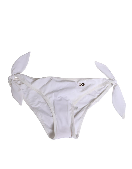 Dolce & Gabbana White Side Tie Logo Bikini Bottom