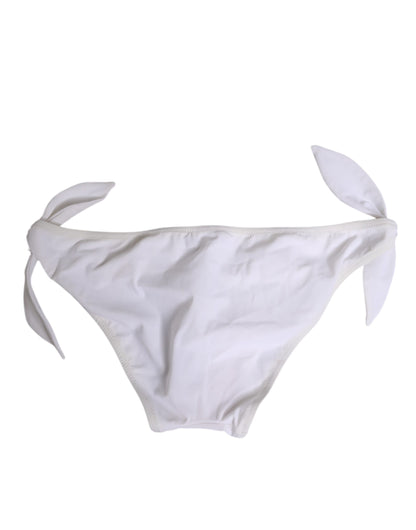 Dolce & Gabbana White Side Tie Logo Bikini Bottom