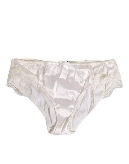 Dolce & Gabbana Ivory White Silk Satin Lace Trim Panty