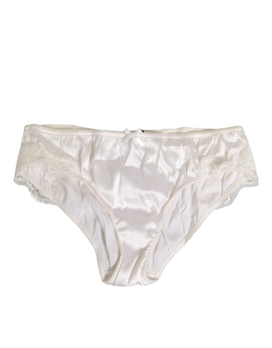Dolce & Gabbana Ivory White Silk Satin Lace Trim Panty