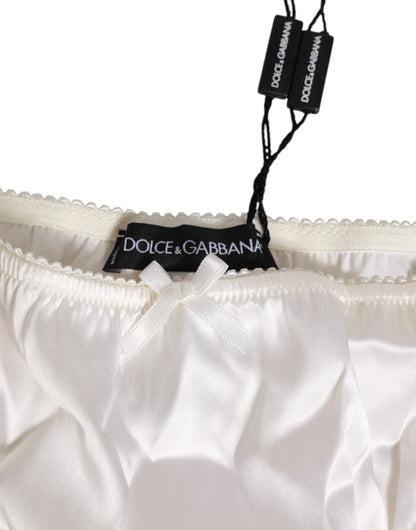 Dolce & Gabbana Ivory White Silk Satin Lace Trim Panty