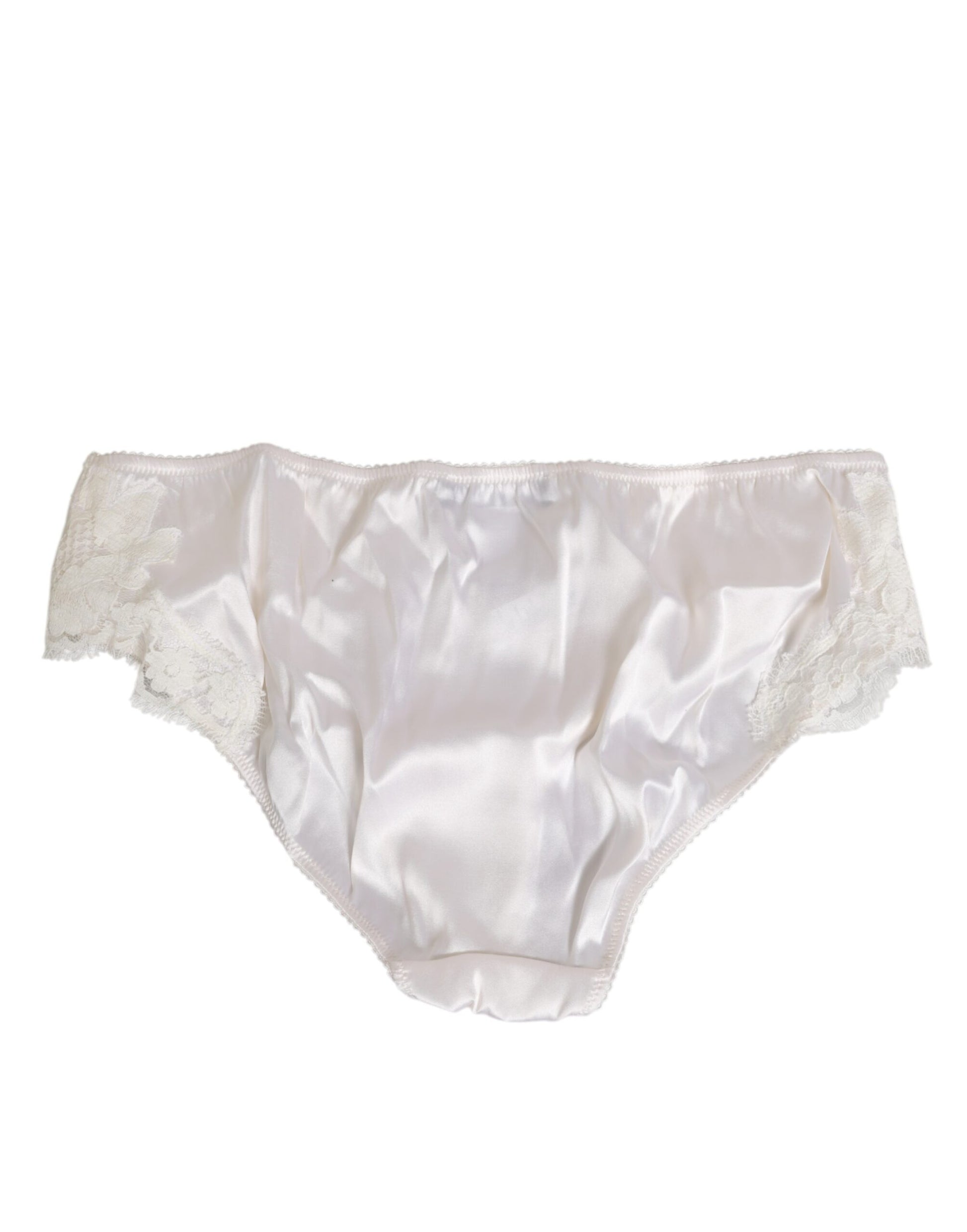 Dolce & Gabbana Ivory White Silk Satin Lace Trim Panty