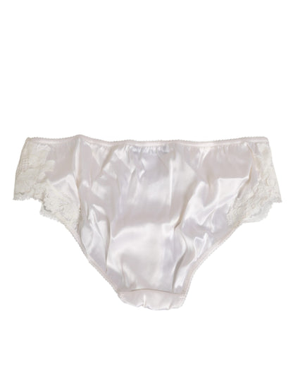 Dolce & Gabbana Ivory White Silk Satin Lace Trim Panty