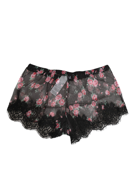Dolce & Gabbana Black Pink Floral Lace Mesh Lingerie Underwear