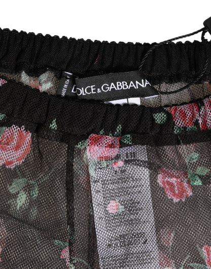 Dolce & Gabbana Black Pink Floral Lace Mesh Lingerie Underwear