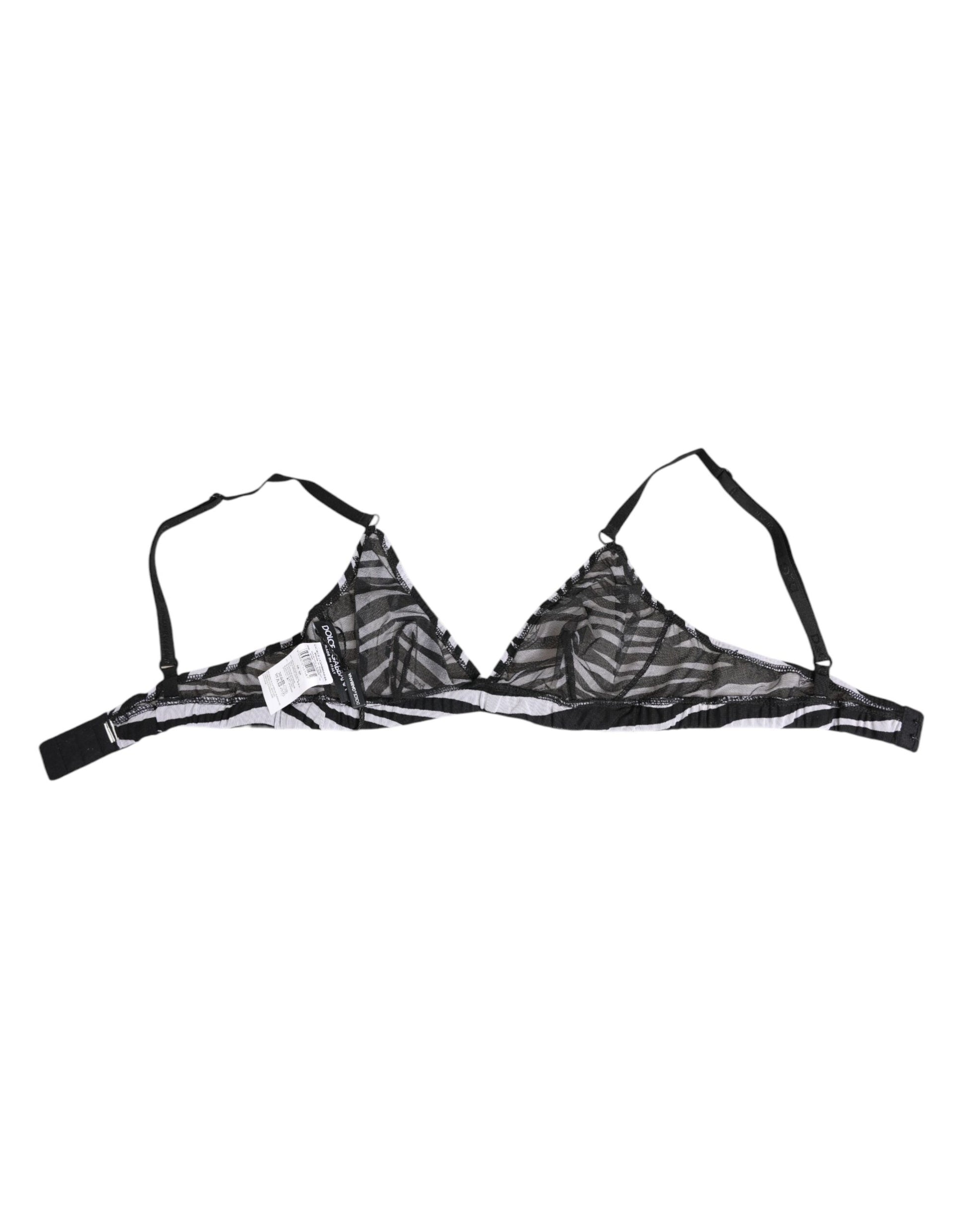 Dolce & Gabbana Black & White Zebra Print Sheer Mesh Bralette Underwear