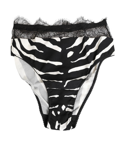 Dolce & Gabbana Black White Zebra Print Lace Trim High-Waist Briefs