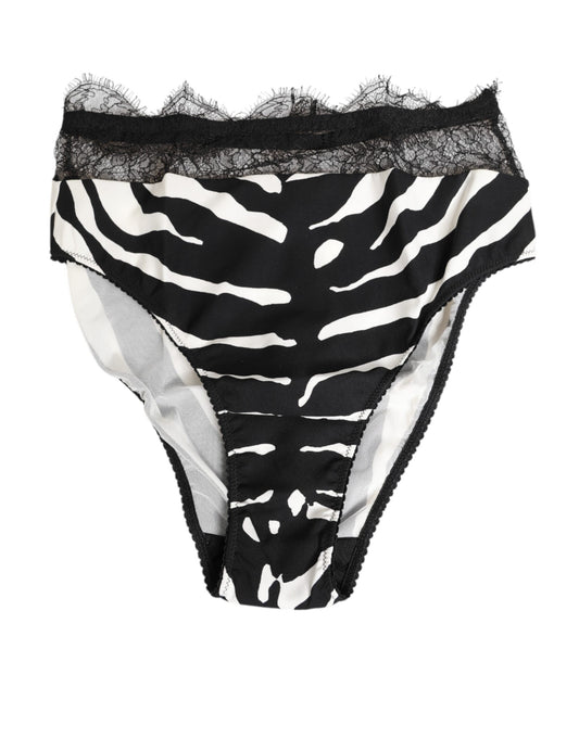 Dolce & Gabbana Black White Zebra Print Lace Trim High-Waist Briefs
